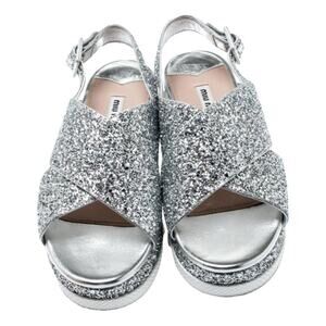 Miu Miu Silver Glitter Women's platform Sandals